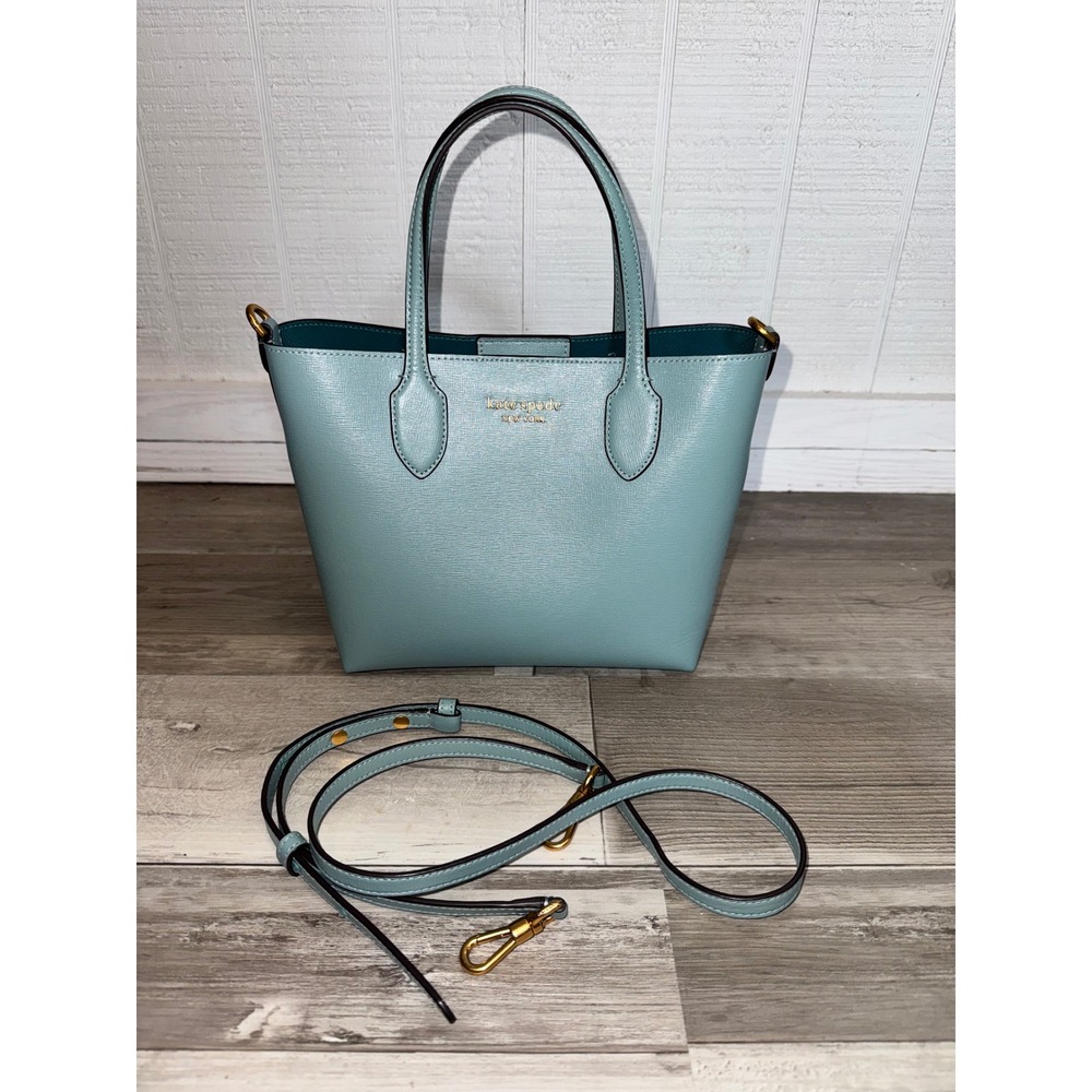 Kate Spade Tote Bag Women Light Blue Crossgrain Leather Crossbody Small Medium